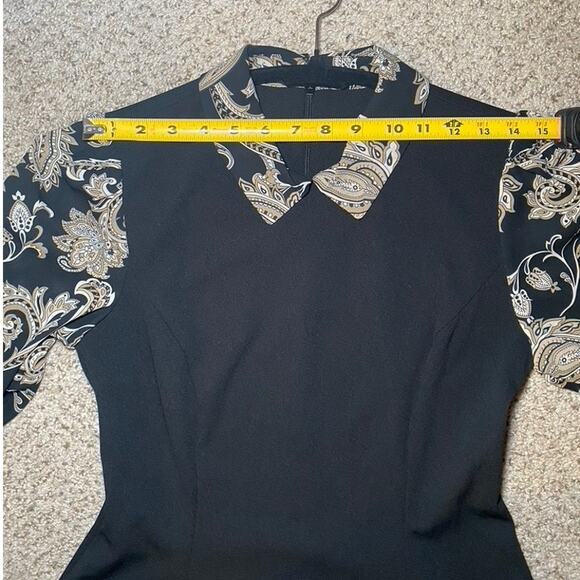 Andrew Marc - Black and Champagne Paisley Dress - Flare Sleeve - Size 4 - Picture 10 of 16